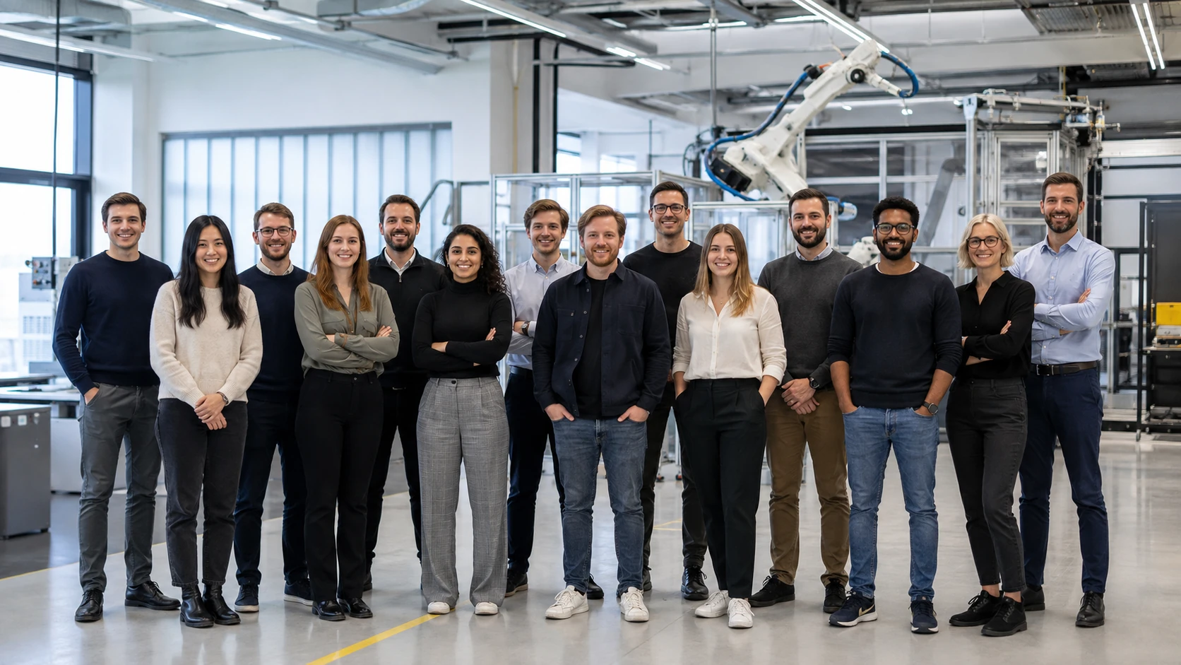 Das INDUSTRIFY-Team in moderner Produktionshalle